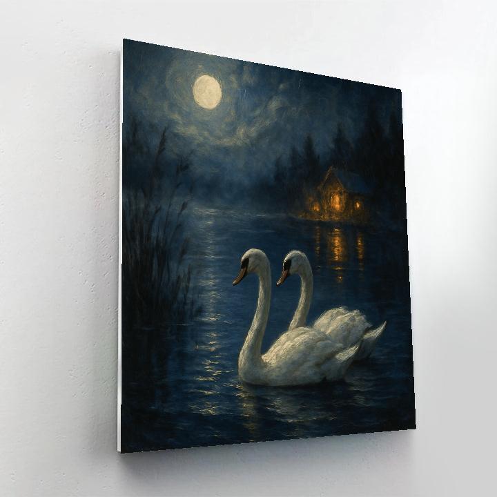 Moonlit Swans On Lantern Lake Painting by numbers kit