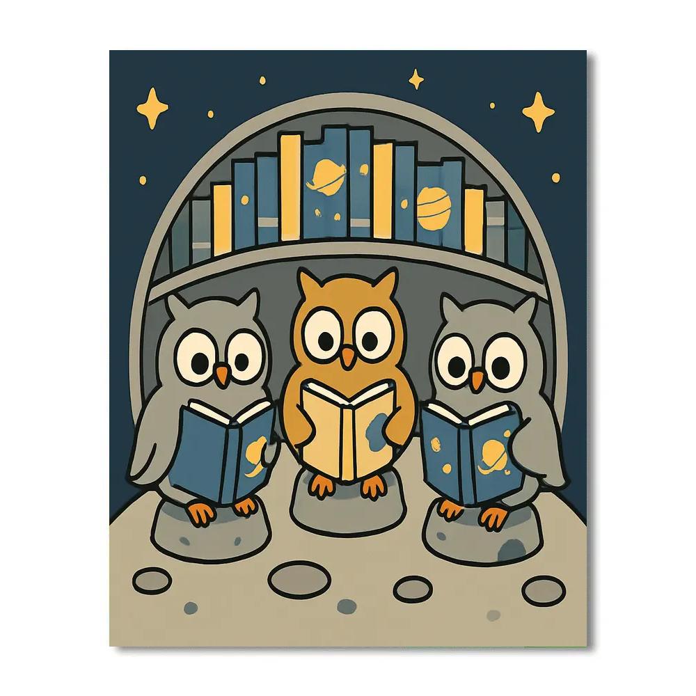 Moon Library Of Wise Owls paint by numbers