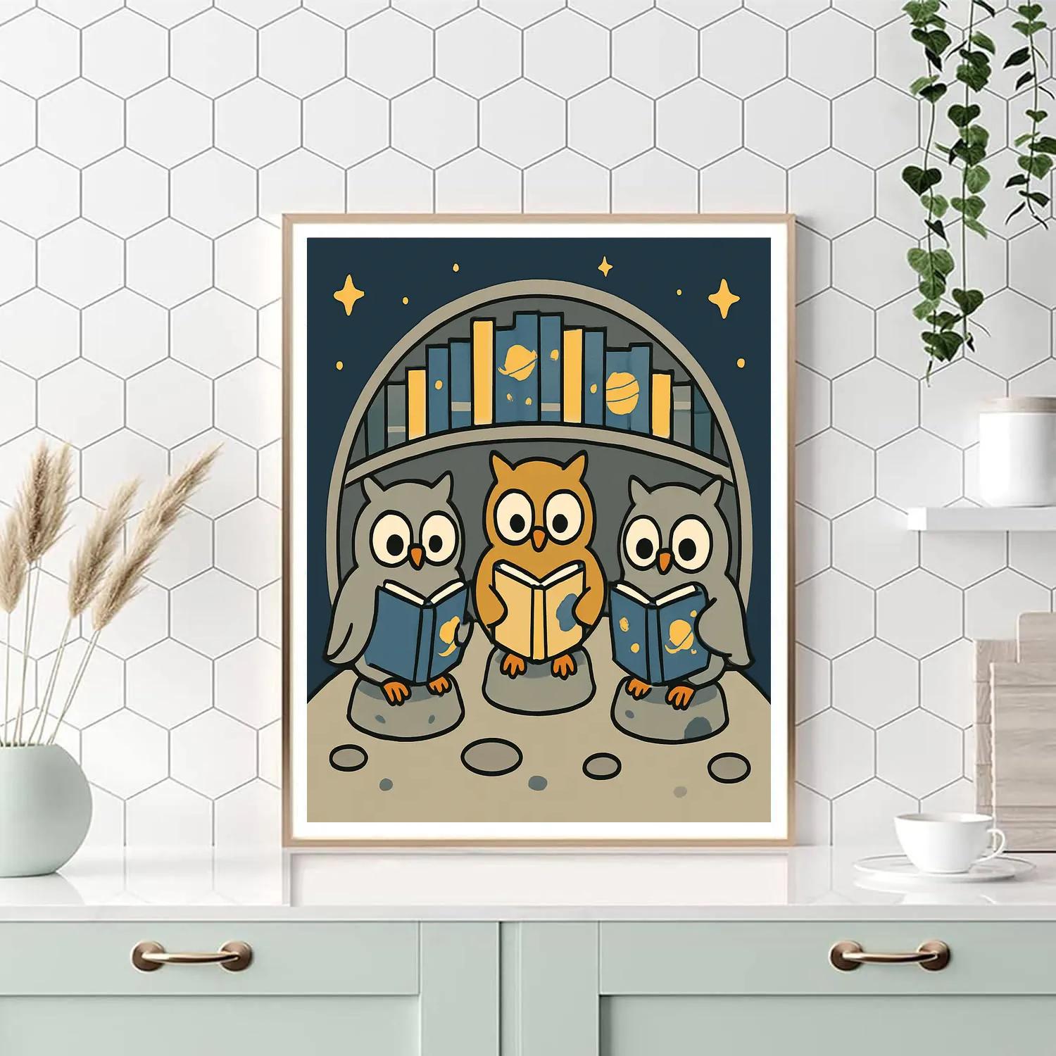 Moon Library Of Wise Owls paint by numbers