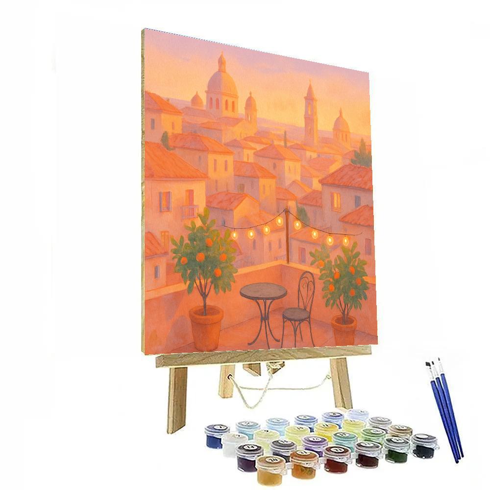 Sunset Terrace Over Old Rooftops Paint by numbers kits