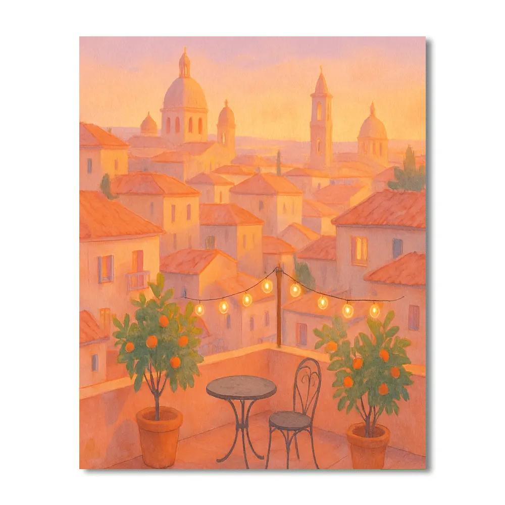 Sunset Terrace Over Old Rooftops Paint by numbers kits