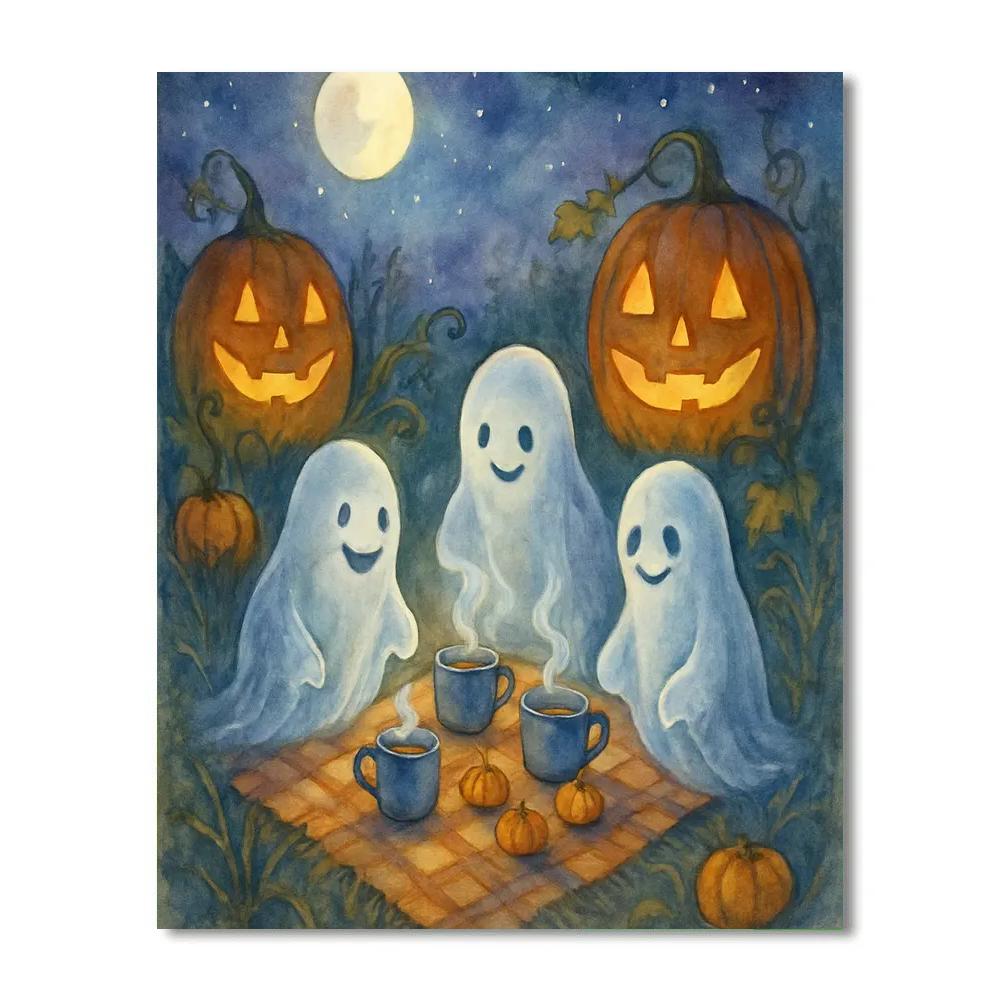 Moonlit Ghost Picnic In The Pumpkin Patch DIY paint by numbers