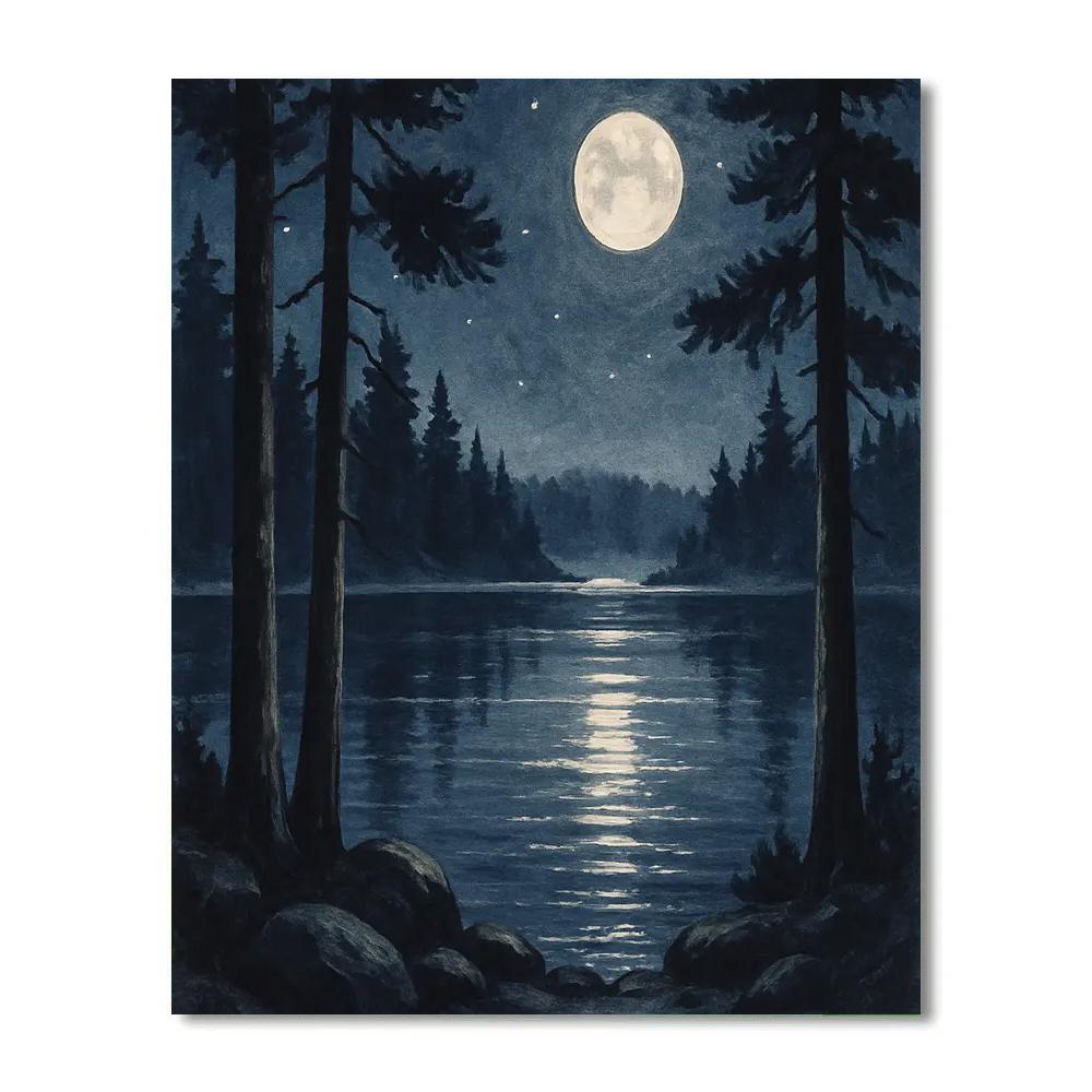 Moonlit Pines By The Quiet Lake Paint by numbers kits