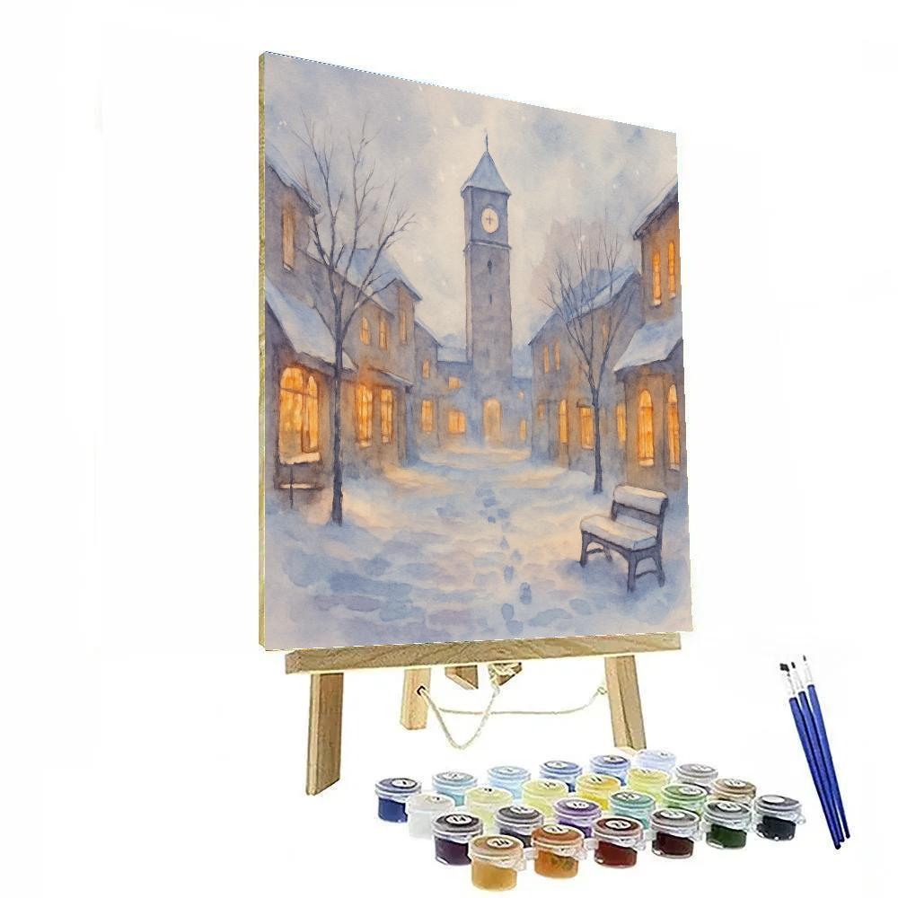 Snowfall On The Clock Tower Square Number painting