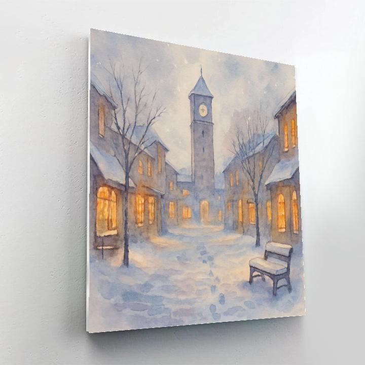 Snowfall On The Clock Tower Square Number painting
