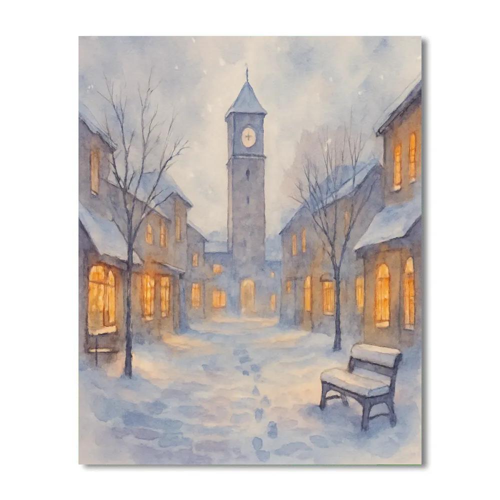 Snowfall On The Clock Tower Square Number painting