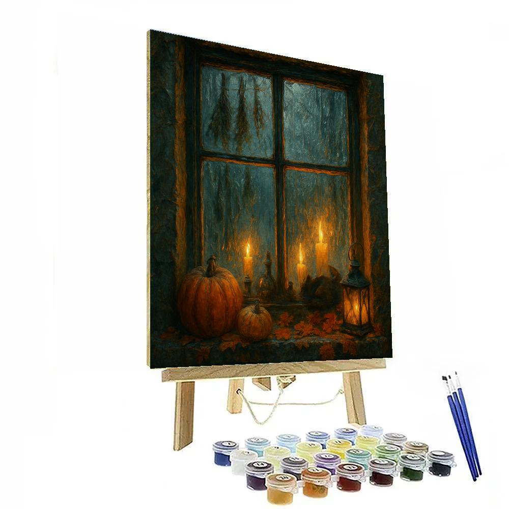 Witch Cottage Window In Autumn Rain DIY paint by numbers