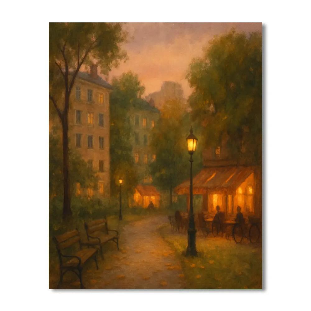 Parkside Cafes At Golden Hour paint by numbers