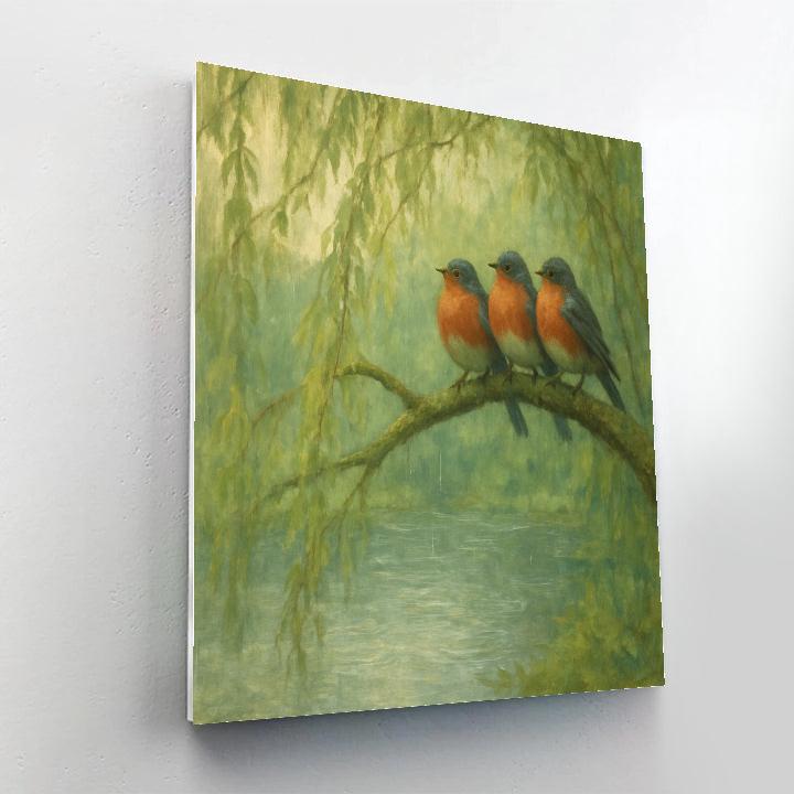 Willow Robins On Rainy Spring Pond Paint by numbers kits