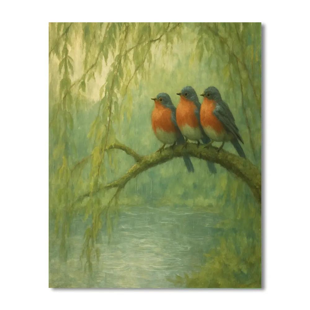 Willow Robins On Rainy Spring Pond Paint by numbers kits