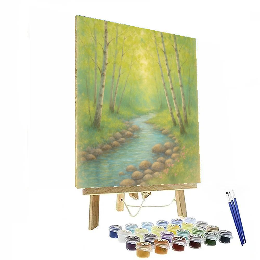 Spring Brook Under Birch Canopy paint by numbers