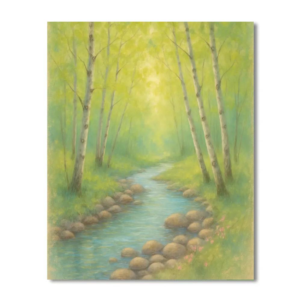 Spring Brook Under Birch Canopy paint by numbers