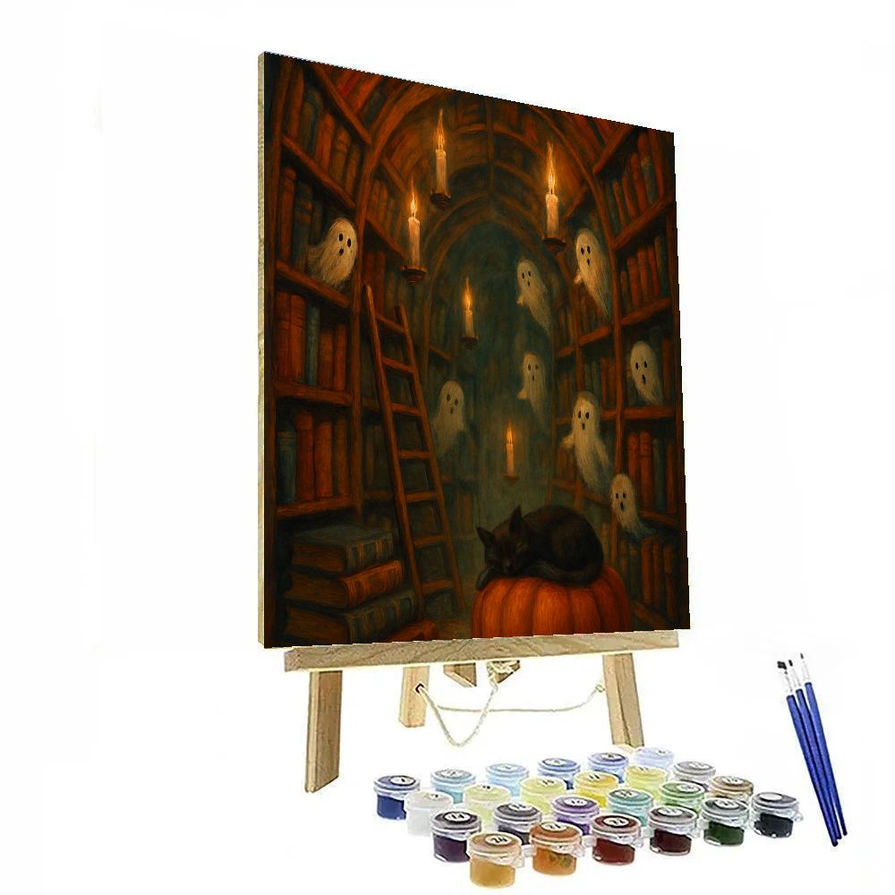 Cozy Haunted Library With Floating Candles Paint by numbers art