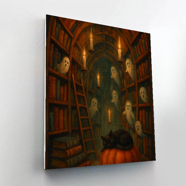 Cozy Haunted Library With Floating Candles Paint by numbers art