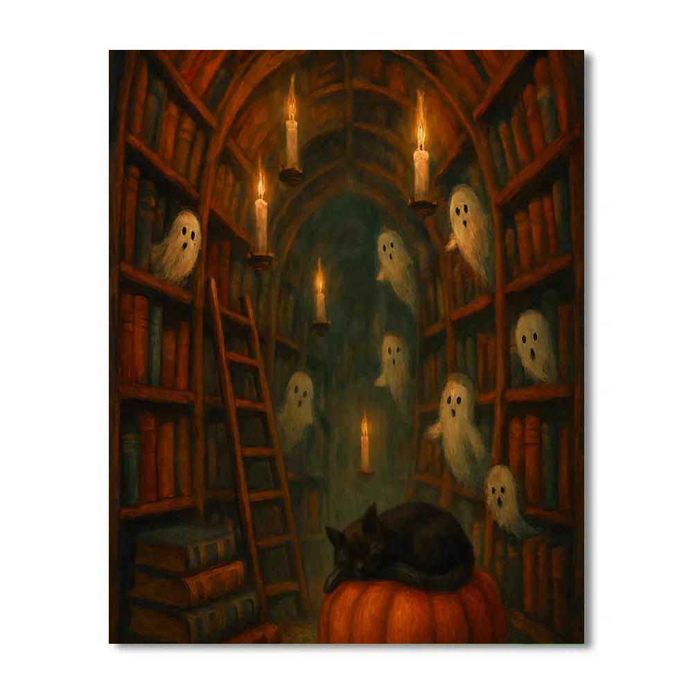 Cozy Haunted Library With Floating Candles Paint by numbers art