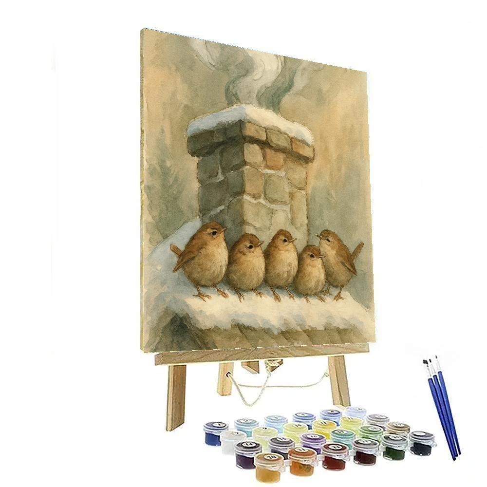 Snowy Wrens On The Stone Chimney DIY paint by numbers