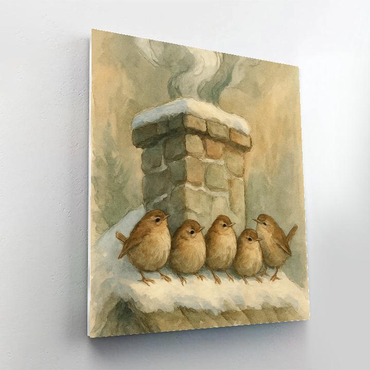 Snowy Wrens On The Stone Chimney DIY paint by numbers