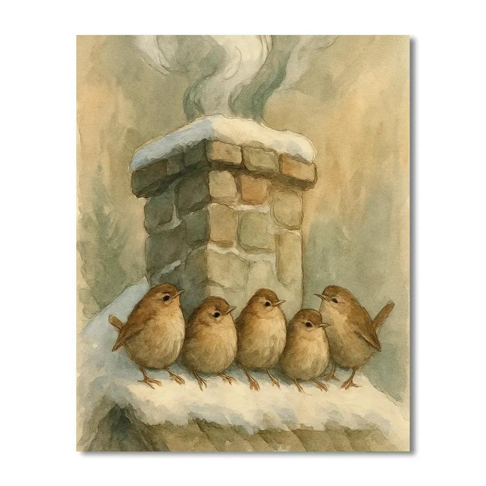 Snowy Wrens On The Stone Chimney DIY paint by numbers