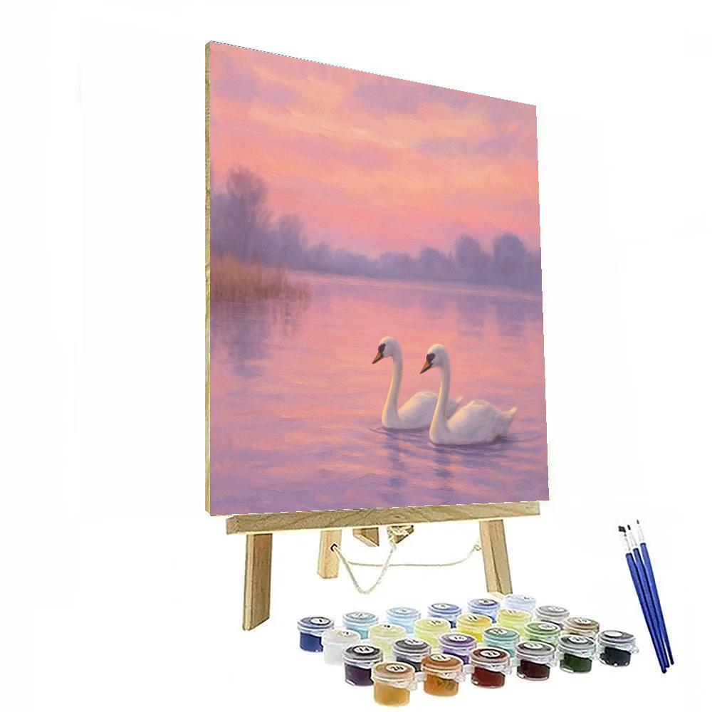 Dawn Swans On Lavender Lake Paint by numbers art