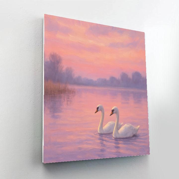Dawn Swans On Lavender Lake Paint by numbers art