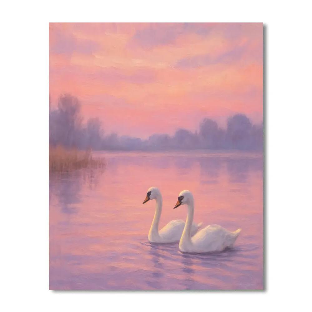 Dawn Swans On Lavender Lake Paint by numbers art