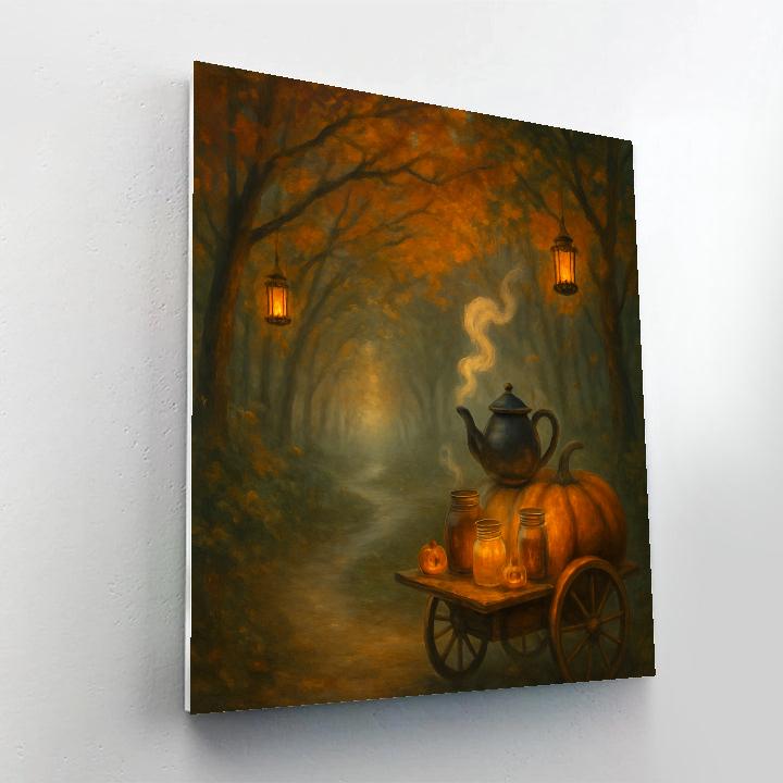 Autumn Path To The Pumpkin Tea Cart paint by numbers