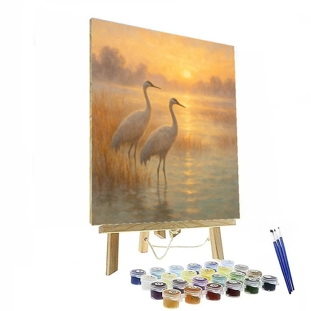 Cranes In The Amber Marsh Glow Numbered painting kits