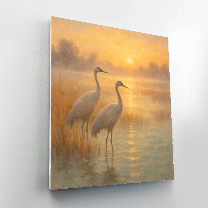 Cranes In The Amber Marsh Glow Numbered painting kits