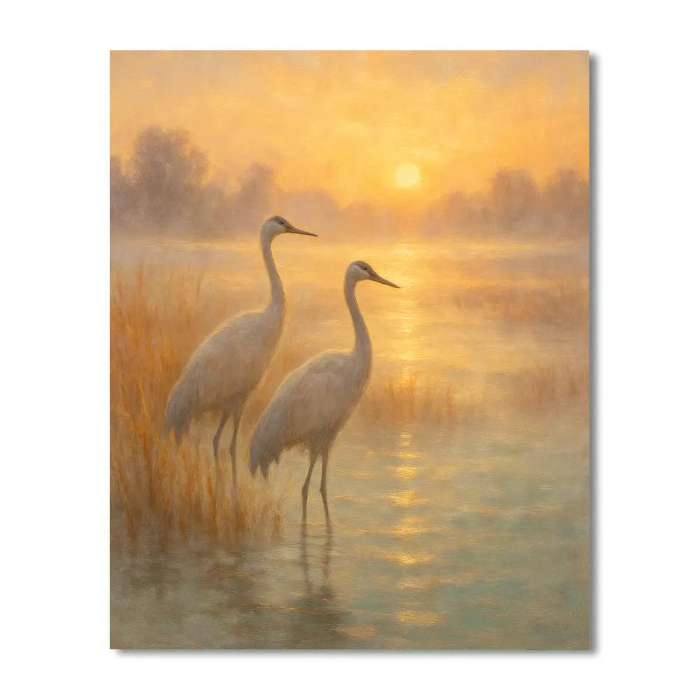 Cranes In The Amber Marsh Glow Numbered painting kits