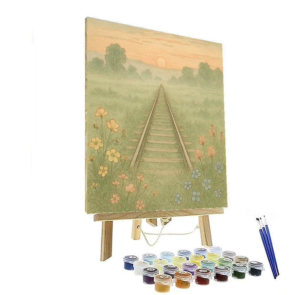 Morning Haze Over Meadow Railway paint by numbers
