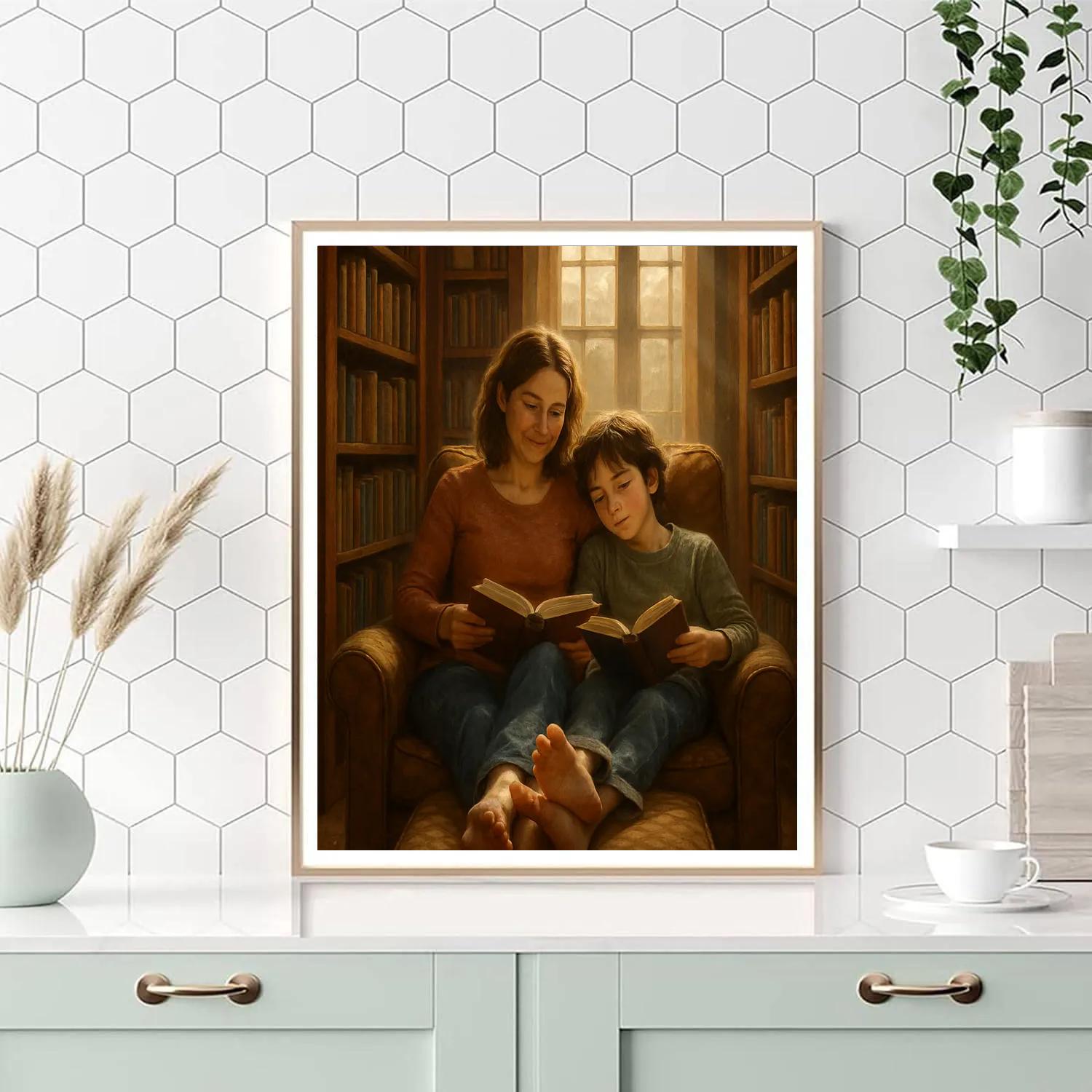 Quiet Library Corner With Mom DIY paint by numbers