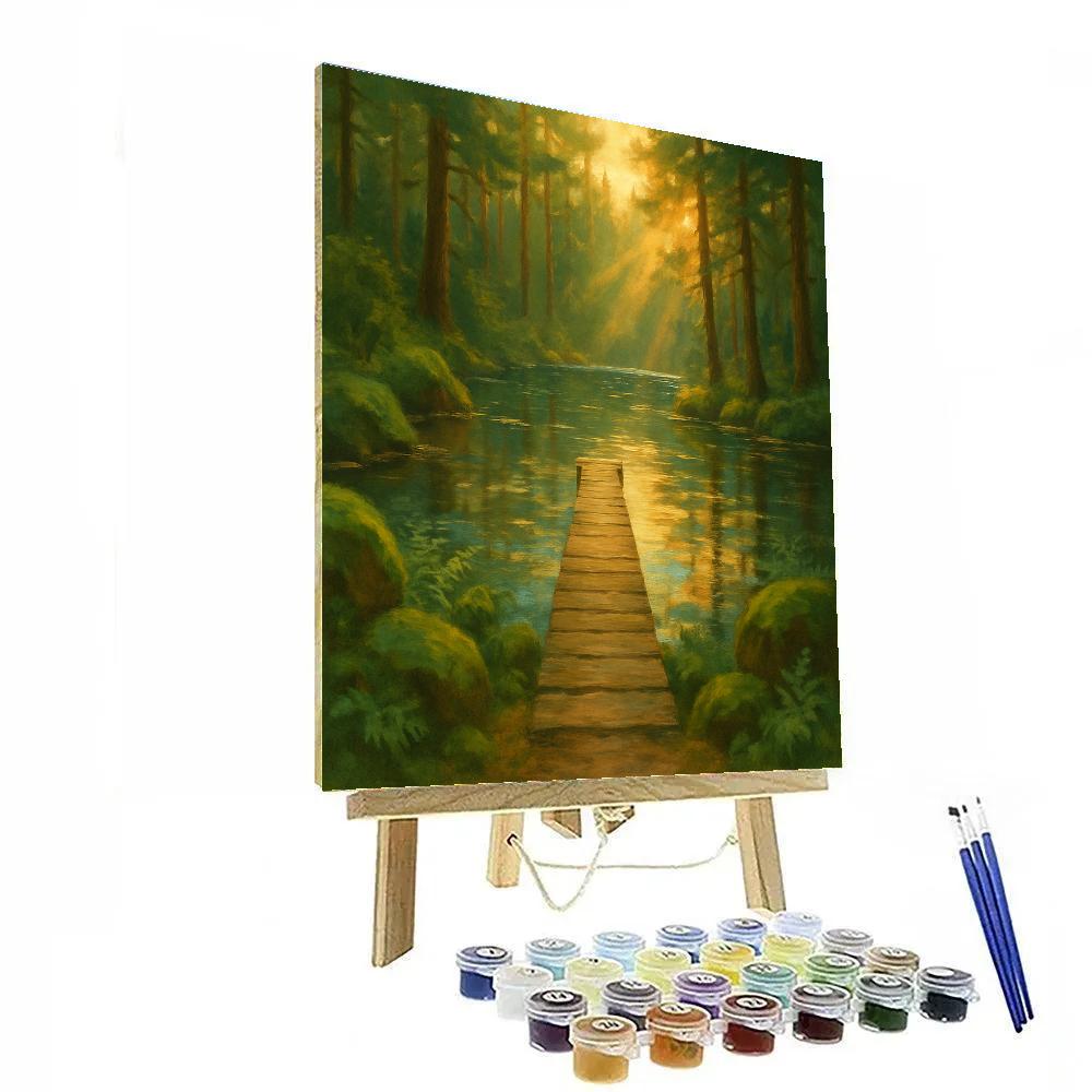 Hidden Forest Dock At Golden Hour paint by number