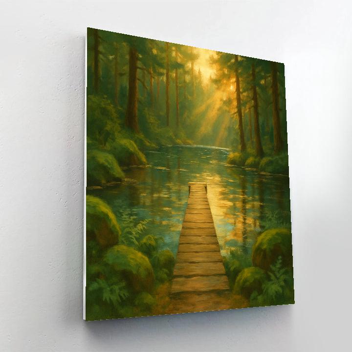 Hidden Forest Dock At Golden Hour paint by number