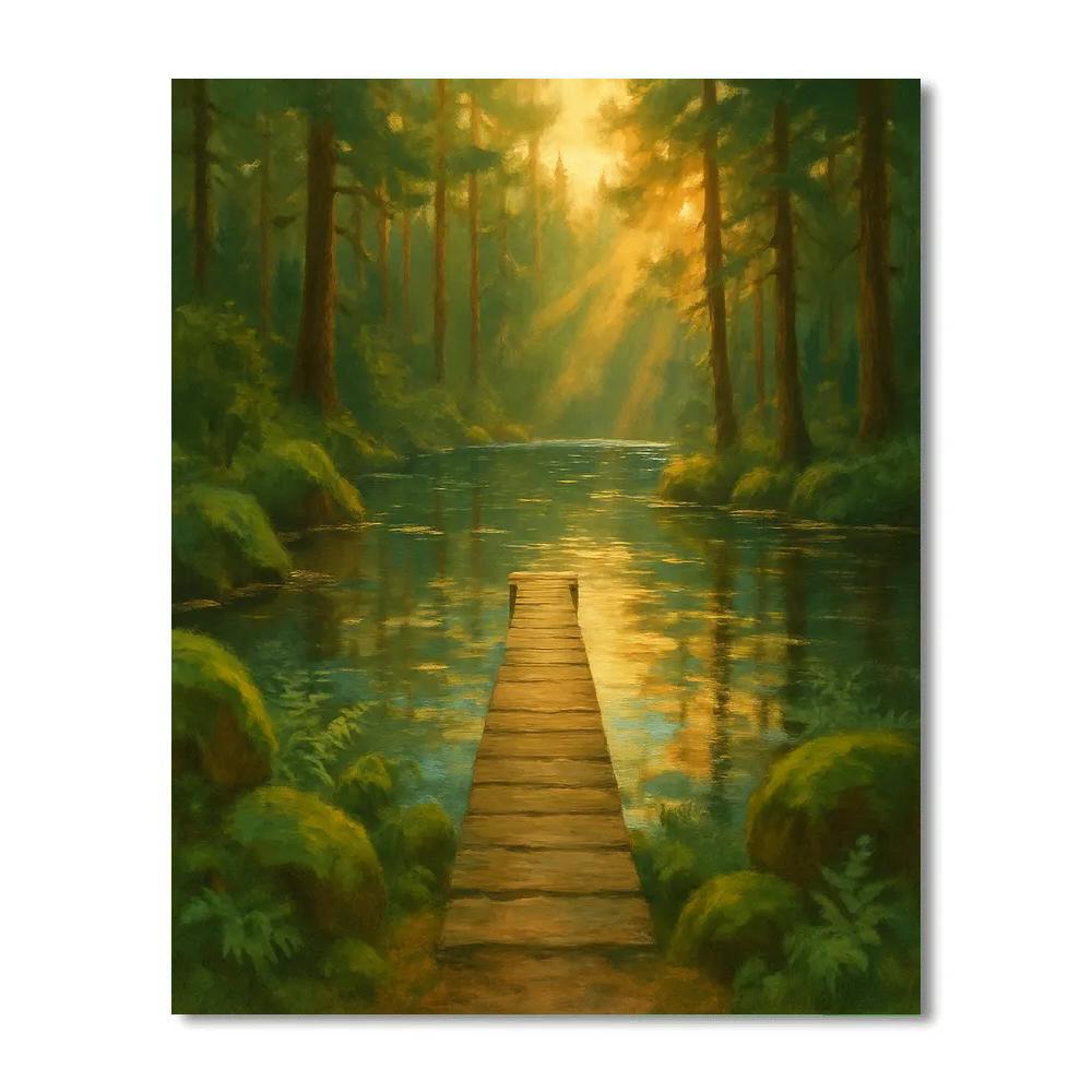 Hidden Forest Dock At Golden Hour paint by number