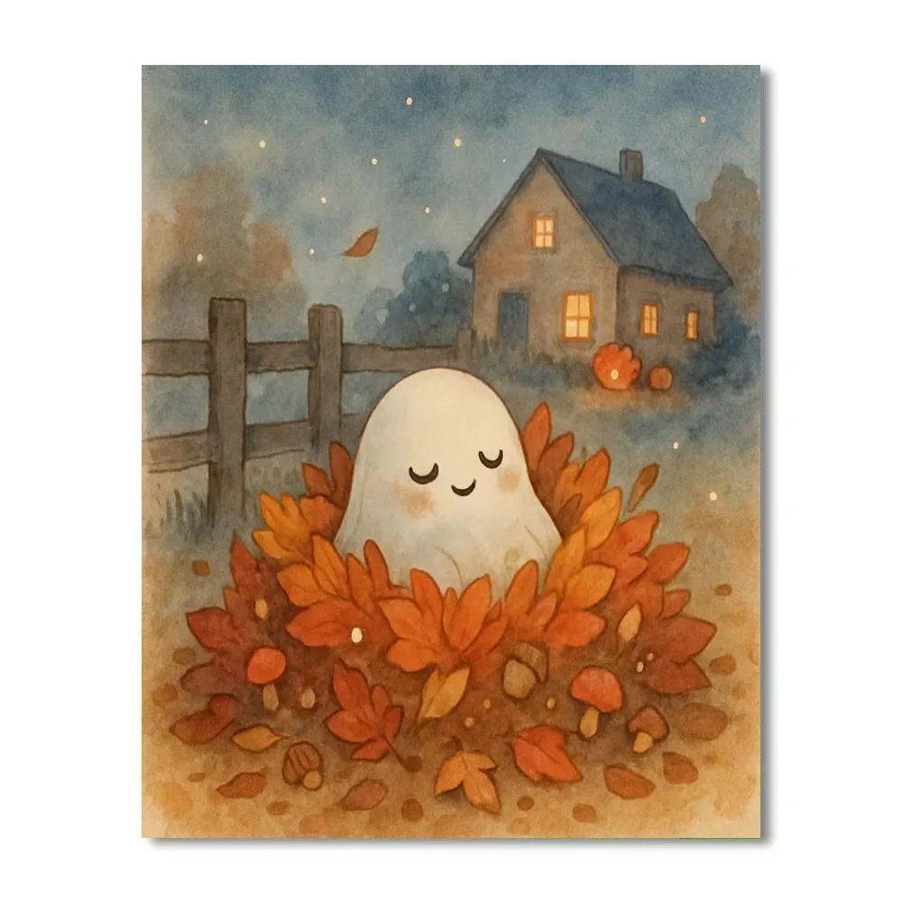 Sleeping Ghost In A Pile Of Leaves Paint by numbers kits