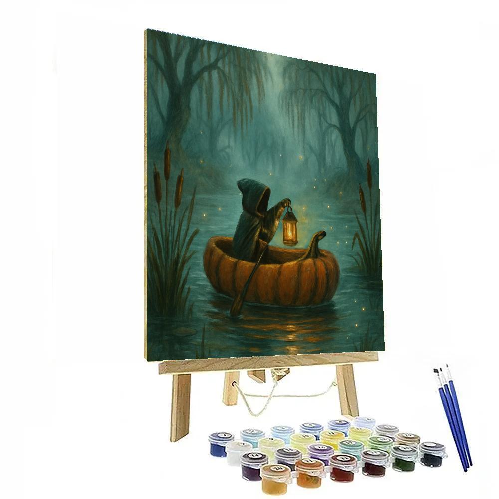 Pumpkin Boat On The Misty Pond paint by color