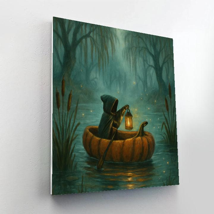 Pumpkin Boat On The Misty Pond paint by color