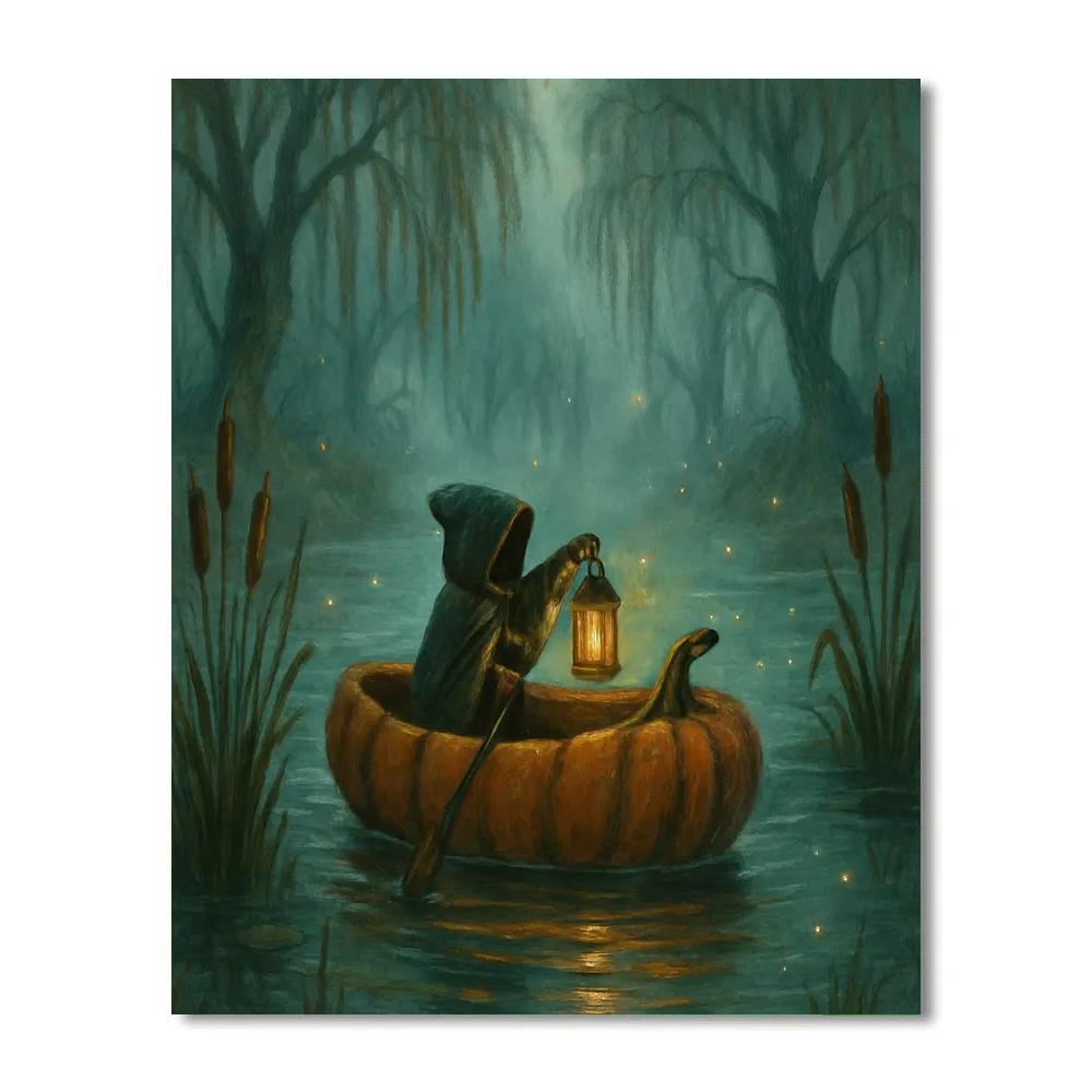 Pumpkin Boat On The Misty Pond paint by color