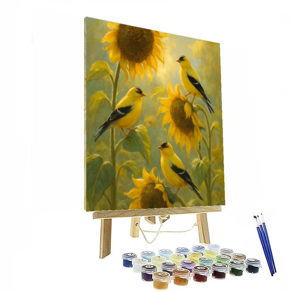 Goldfinch Afternoon In The Sunflower Patch Painting by numbers kit