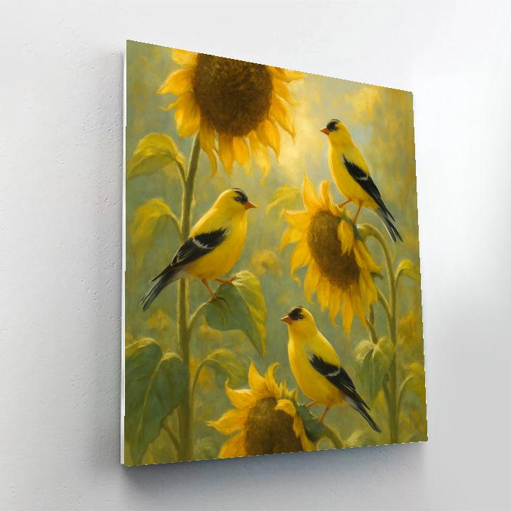 Goldfinch Afternoon In The Sunflower Patch Painting by numbers kit