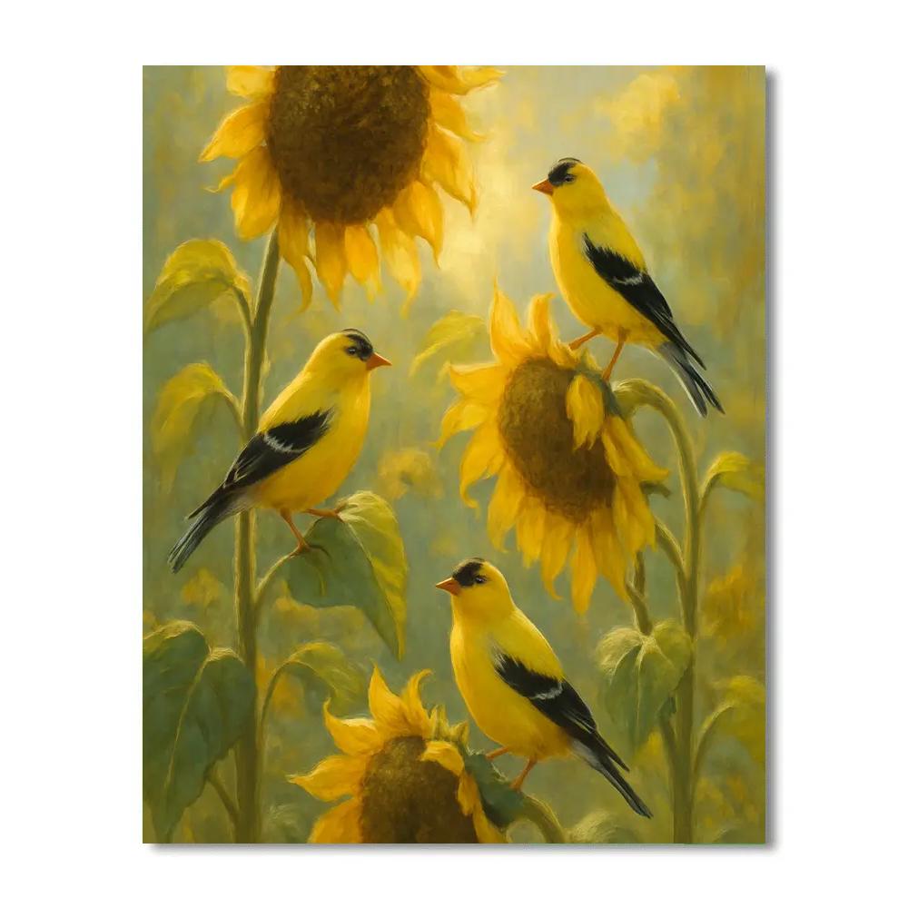Goldfinch Afternoon In The Sunflower Patch Painting by numbers kit