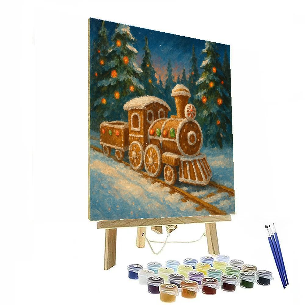 Gingerbread Train Through Snowy Pines Numbered painting kits