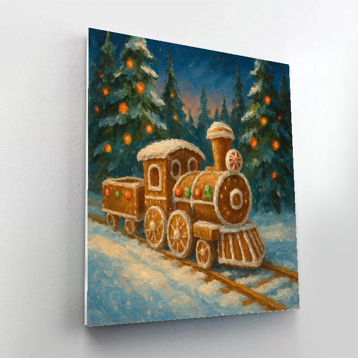 Gingerbread Train Through Snowy Pines Numbered painting kits