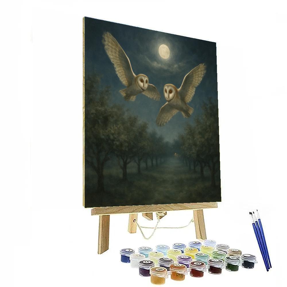 Barn Owls Above The Sleeping Orchard painting number kit