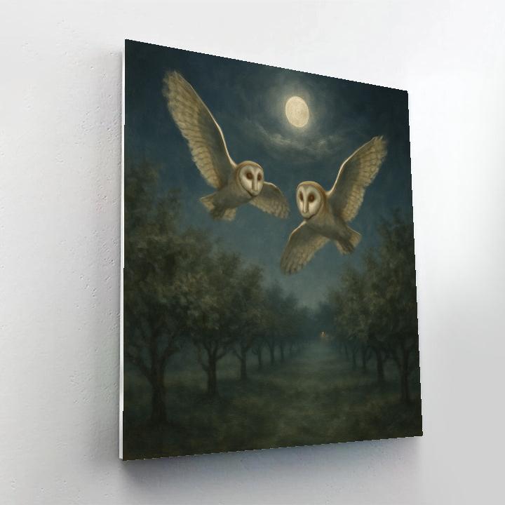 Barn Owls Above The Sleeping Orchard painting number kit