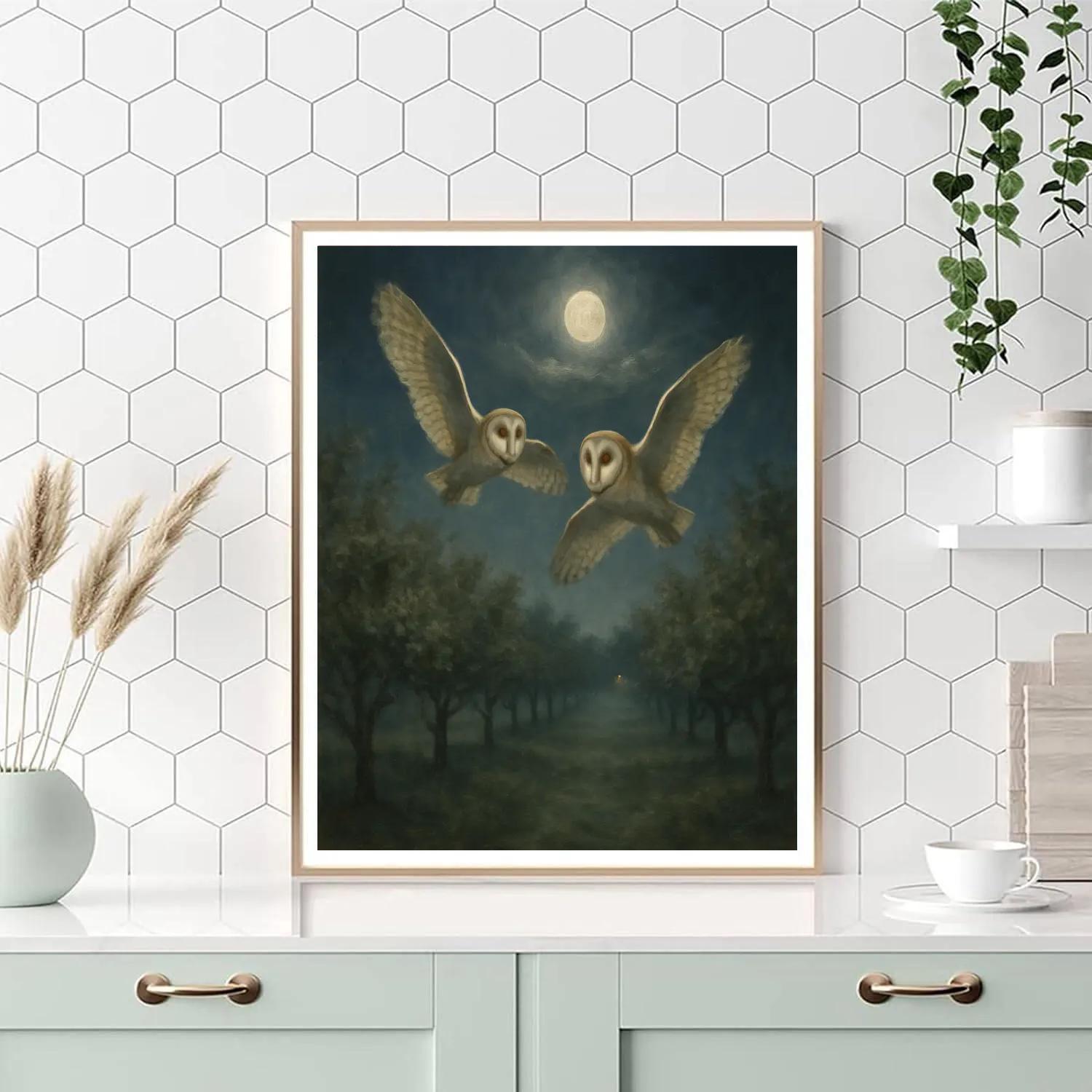 Barn Owls Above The Sleeping Orchard painting number kit