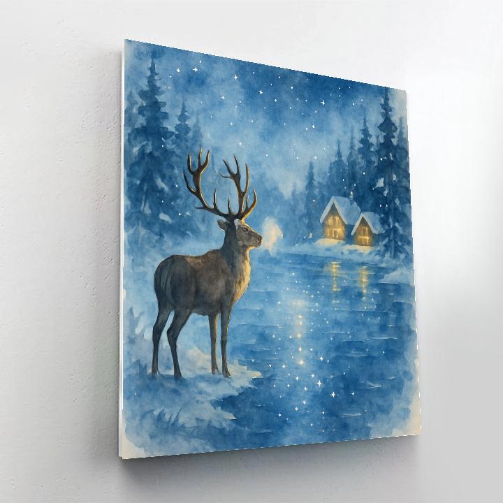 Starlit Reindeer Lake Number painting