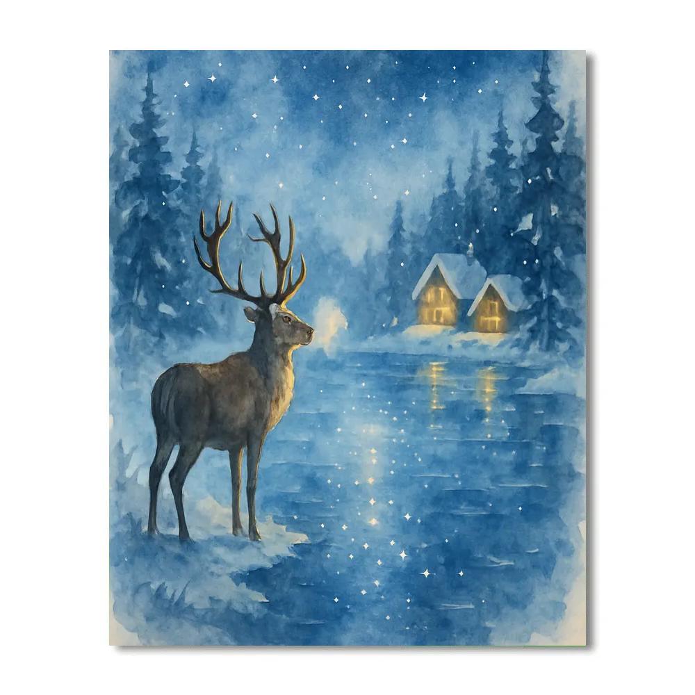 Starlit Reindeer Lake Number painting