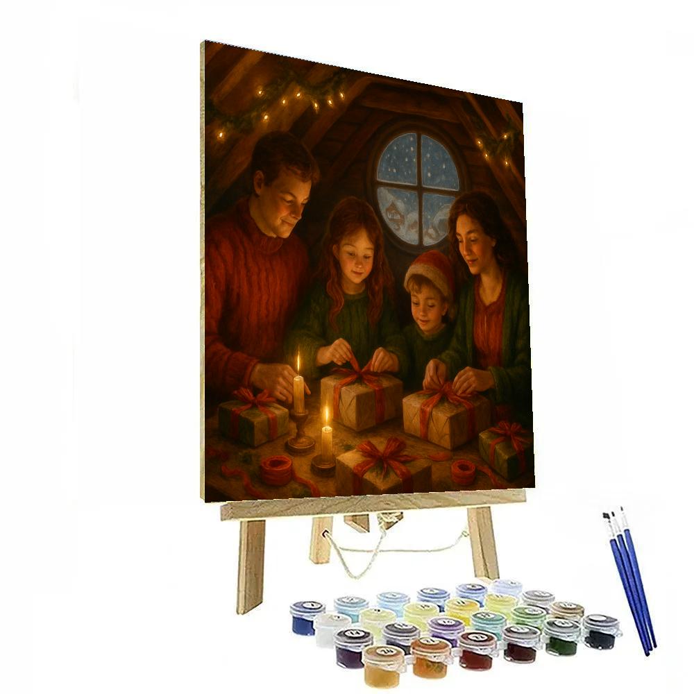 Cozy Attic Gift Wrapping Evening Numbered painting kits