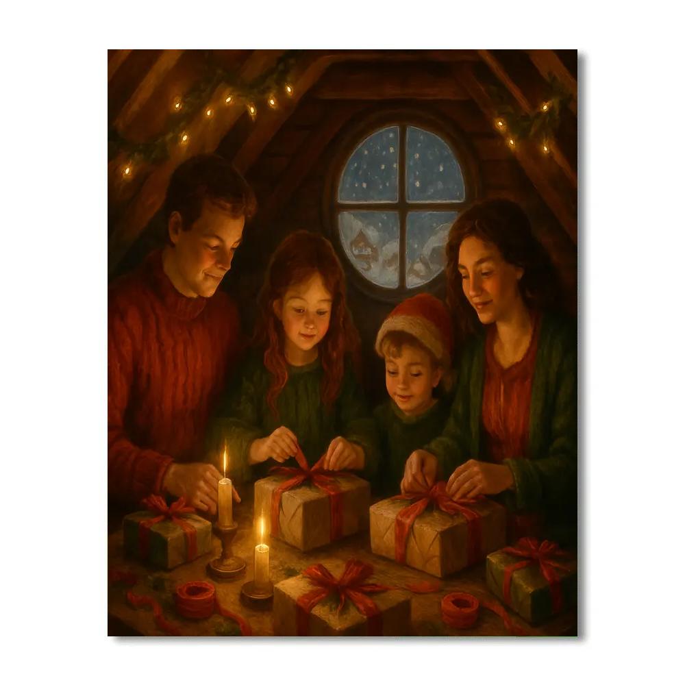 Cozy Attic Gift Wrapping Evening Numbered painting kits